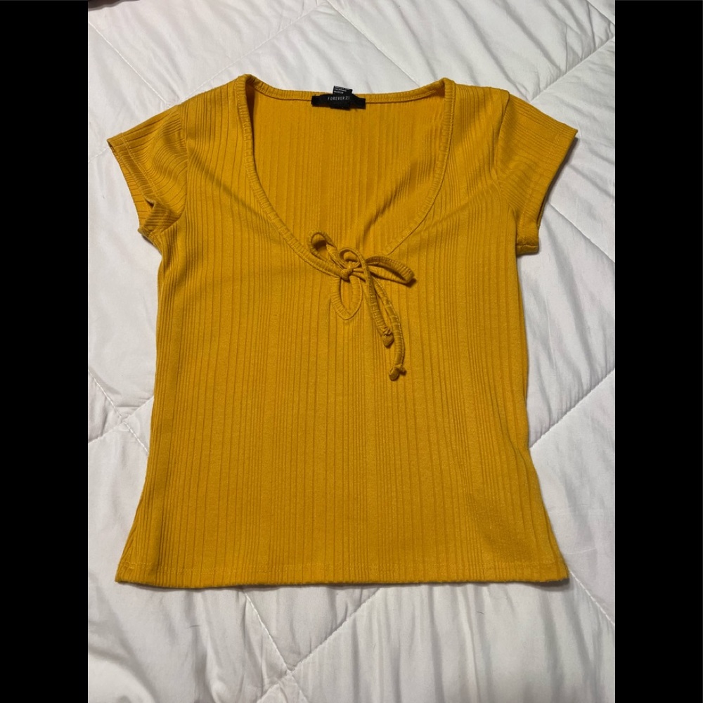 Mustard Yellow Tight-Fit Blouse with Tie